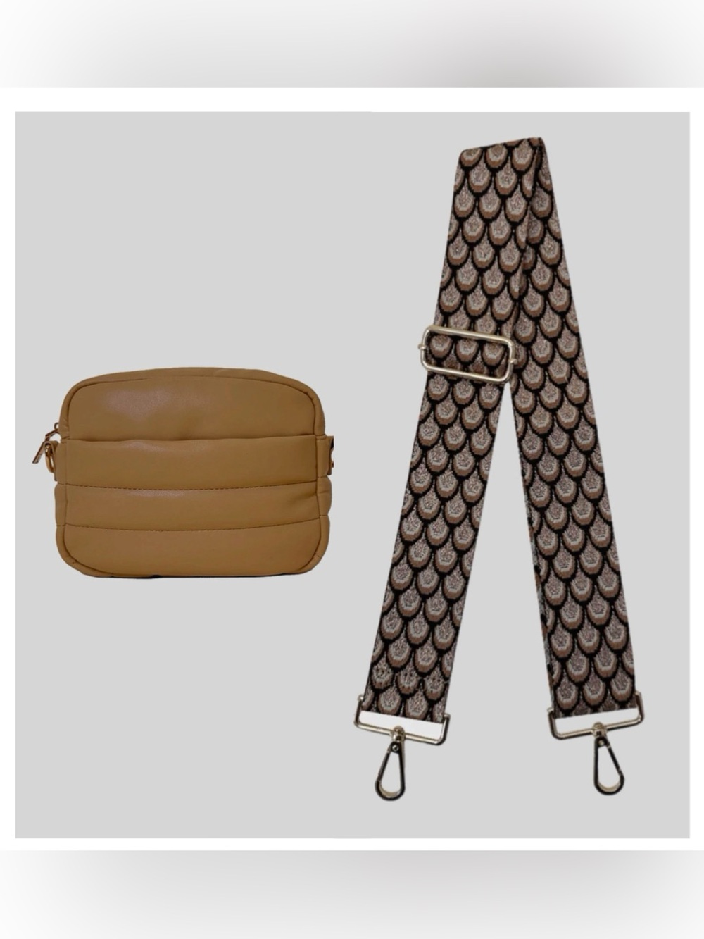 Sadie Quilted Vegan Leather Zip Top Messenger Bag and strap